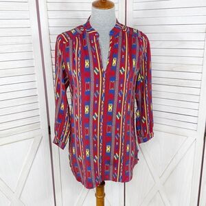 Amanda Uprichard Aztec‎ Native Print Silk Tunic Blouse Red Small